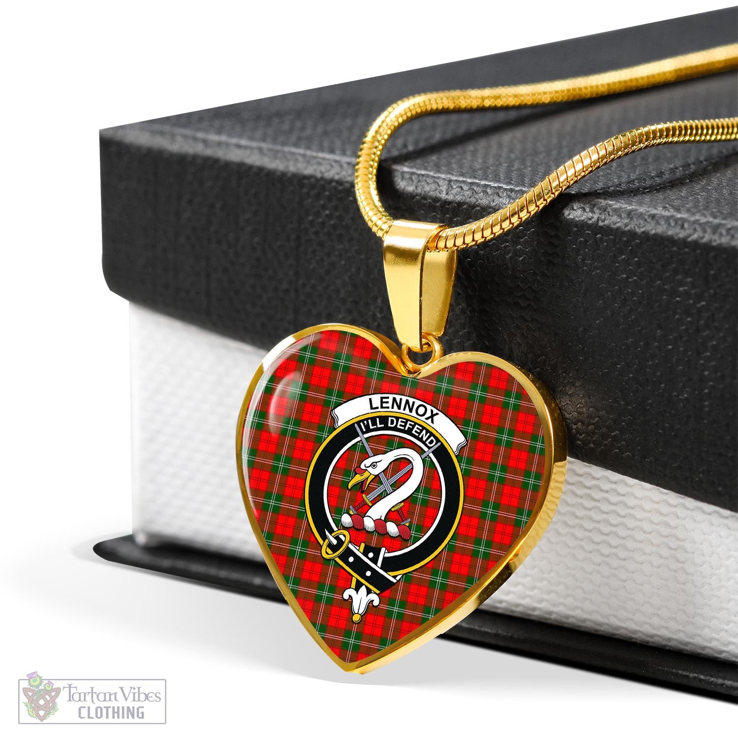 Tartan Vibes Clothing Lennox Modern Tartan Heart Necklace with Family Crest