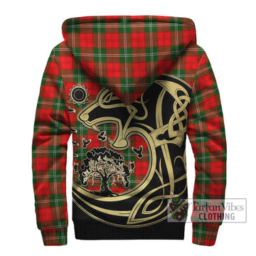 Lennox Modern Tartan Sherpa Hoodie with Family Crest Celtic Wolf Style