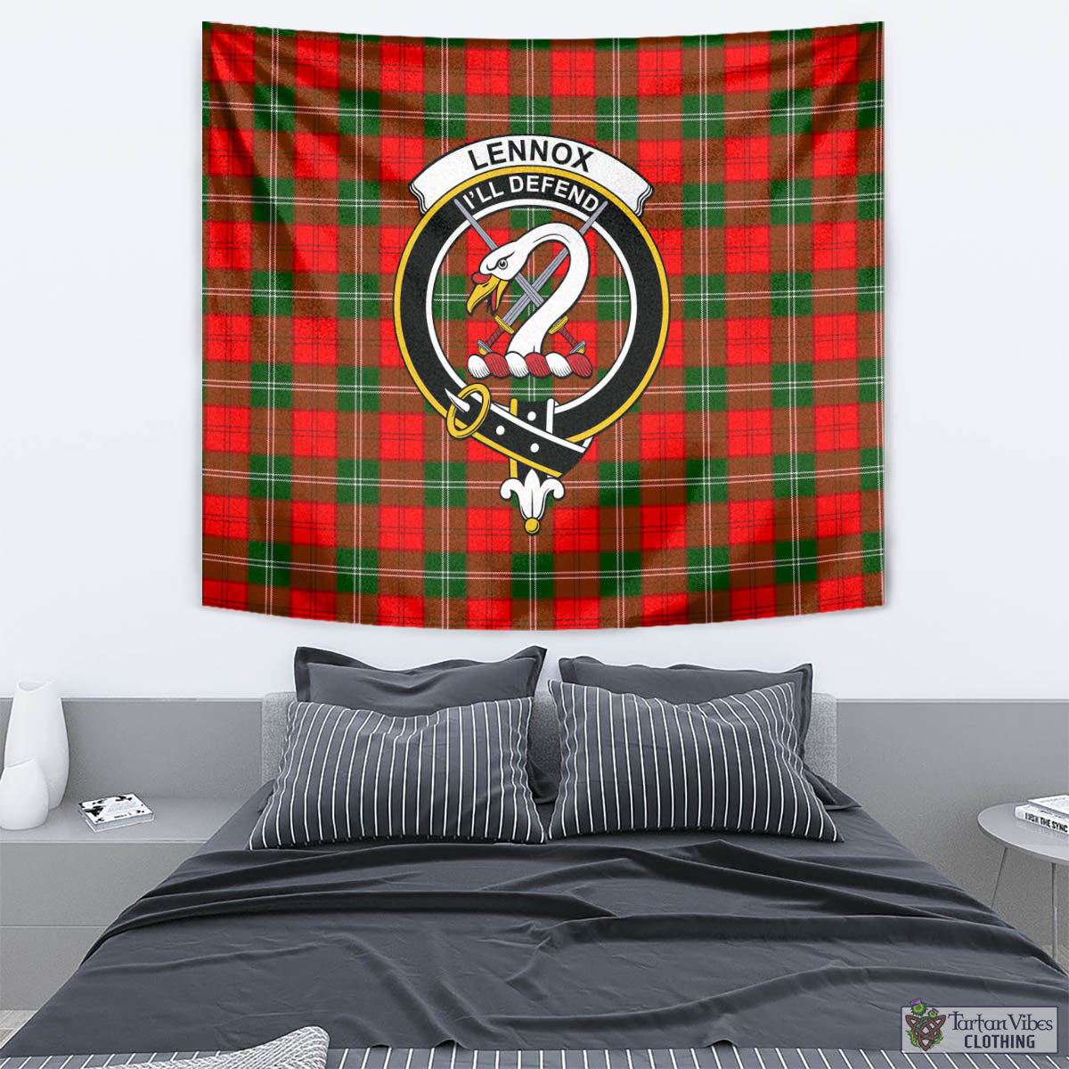 Tartan Vibes Clothing Lennox Modern Tartan Tapestry Wall Hanging and Home Decor for Room with Family Crest