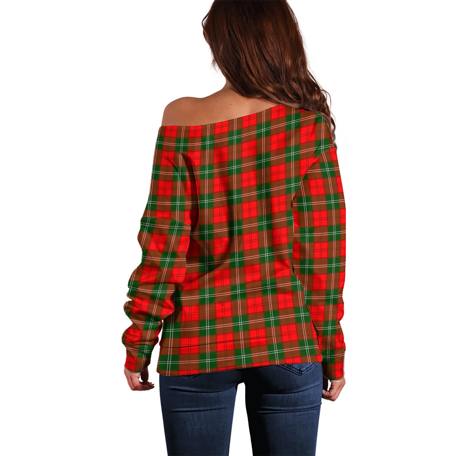 Lennox Modern Tartan Off Shoulder Women Sweater with Family Crest - Tartanvibesclothing