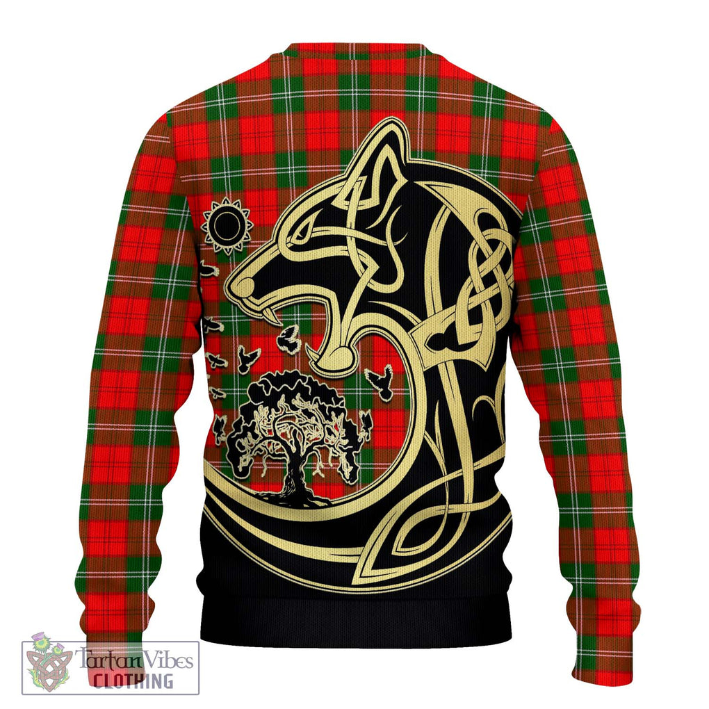 Lennox Modern Tartan Knitted Sweater with Family Crest Celtic Wolf Style - Tartan Vibes Clothing