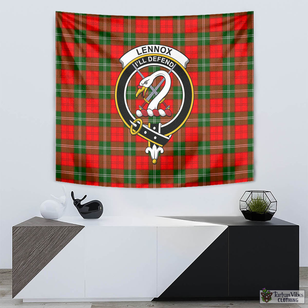 Tartan Vibes Clothing Lennox Modern Tartan Tapestry Wall Hanging and Home Decor for Room with Family Crest