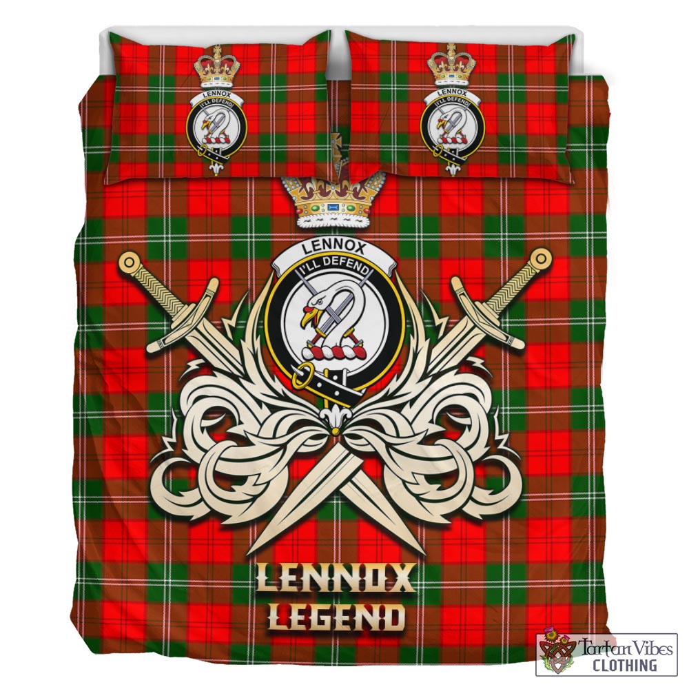 Tartan Vibes Clothing Lennox Modern Tartan Bedding Set with Clan Crest and the Golden Sword of Courageous Legacy