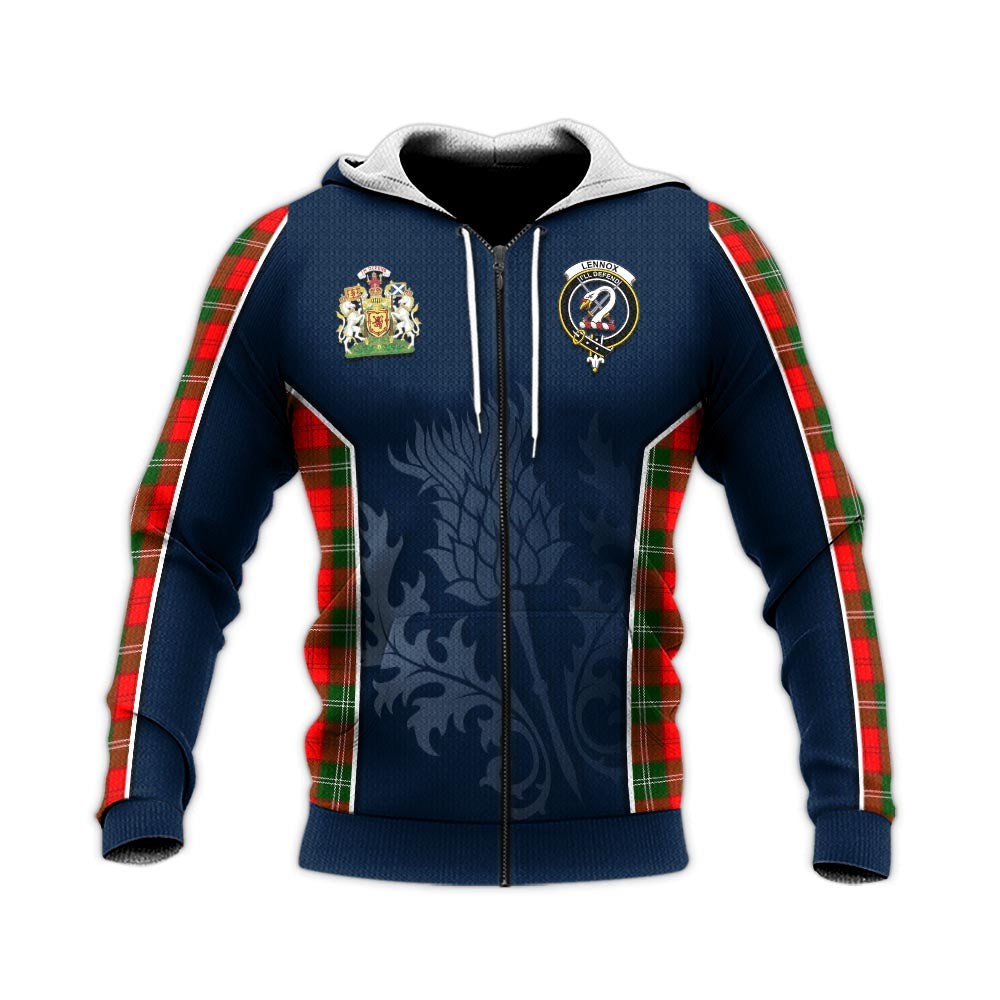 Tartan Vibes Clothing Lennox Modern Tartan Knitted Hoodie with Family Crest and Scottish Thistle Vibes Sport Style