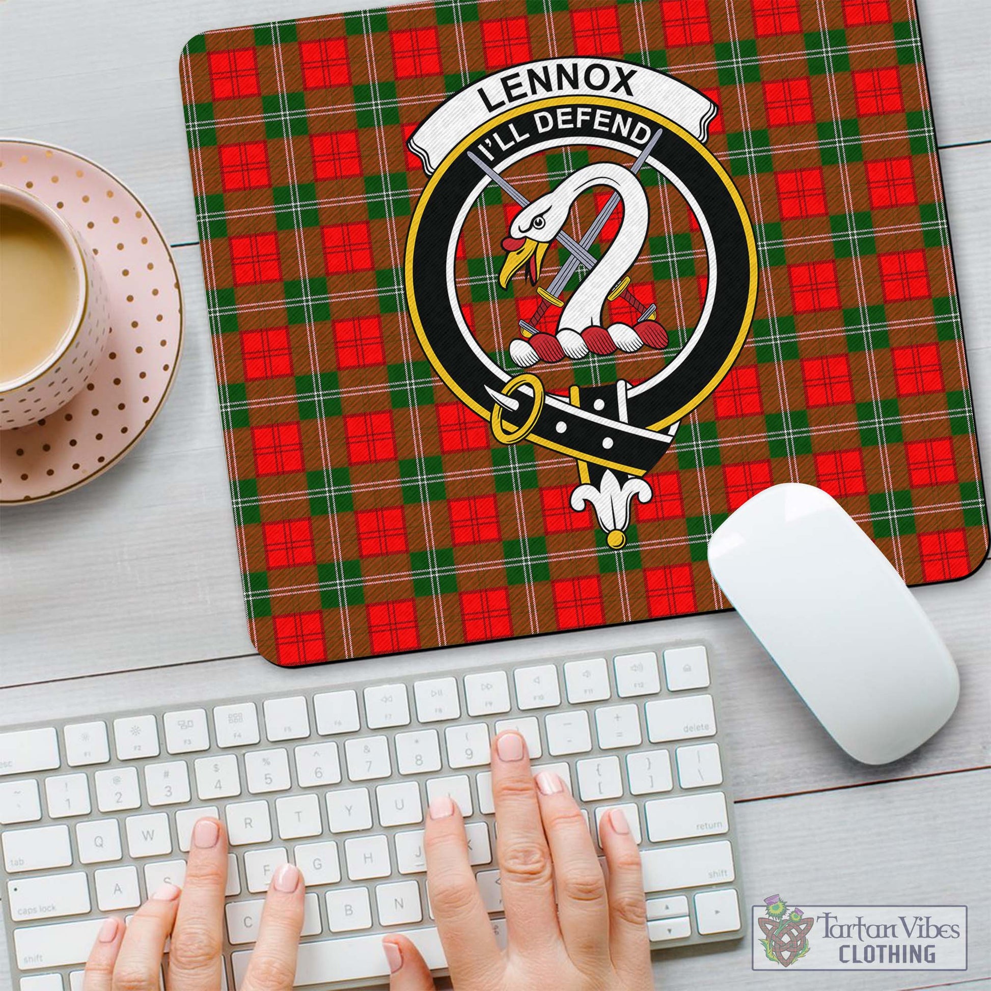 Tartan Vibes Clothing Lennox Modern Tartan Mouse Pad with Family Crest