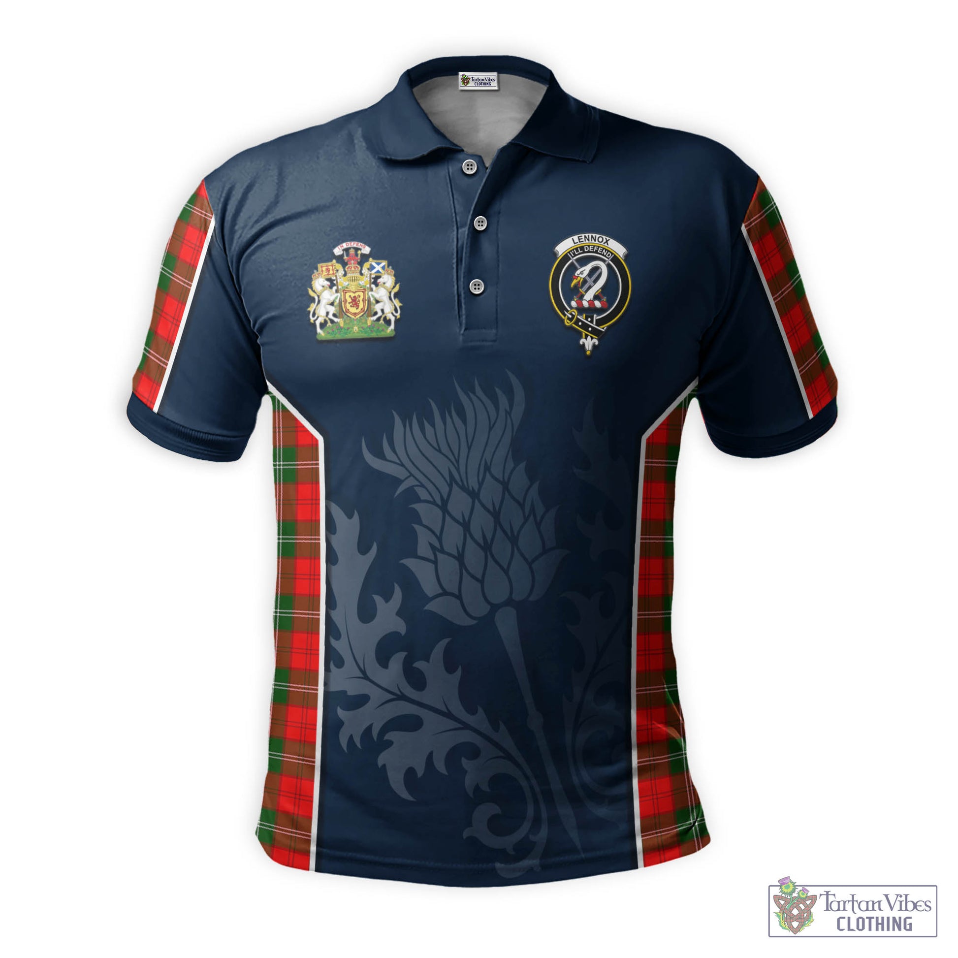 Tartan Vibes Clothing Lennox Modern Tartan Men's Polo Shirt with Family Crest and Scottish Thistle Vibes Sport Style