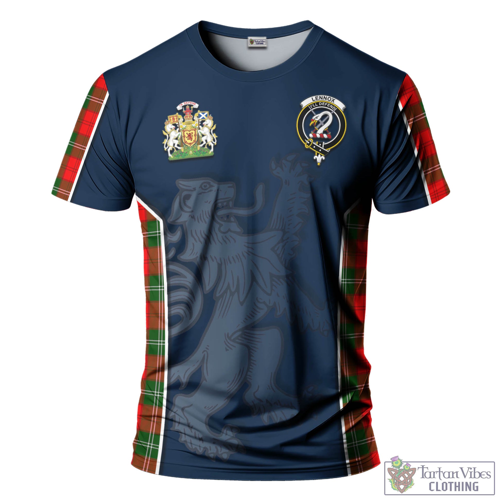 Tartan Vibes Clothing Lennox Modern Tartan T-Shirt with Family Crest and Lion Rampant Vibes Sport Style