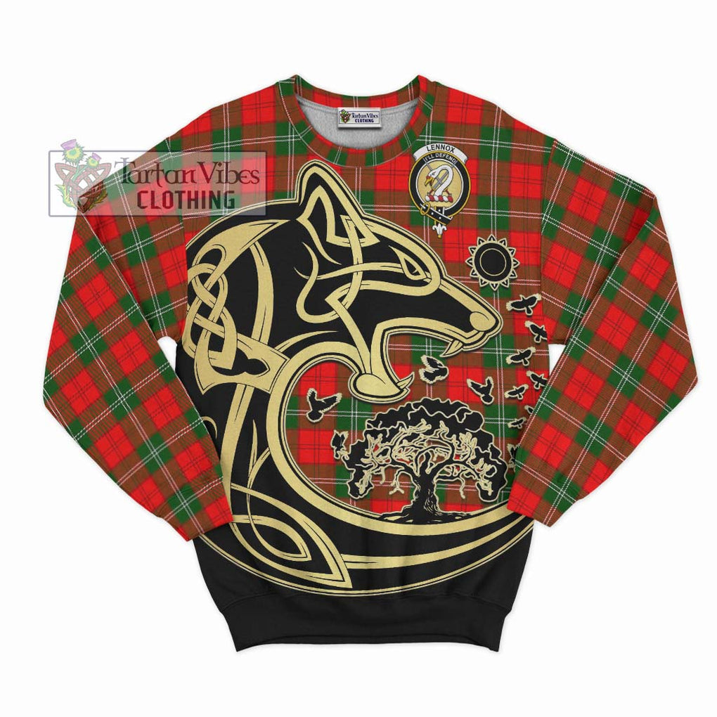 Lennox Modern Tartan Sweatshirt with Family Crest Celtic Wolf Style - Tartan Vibes Clothing