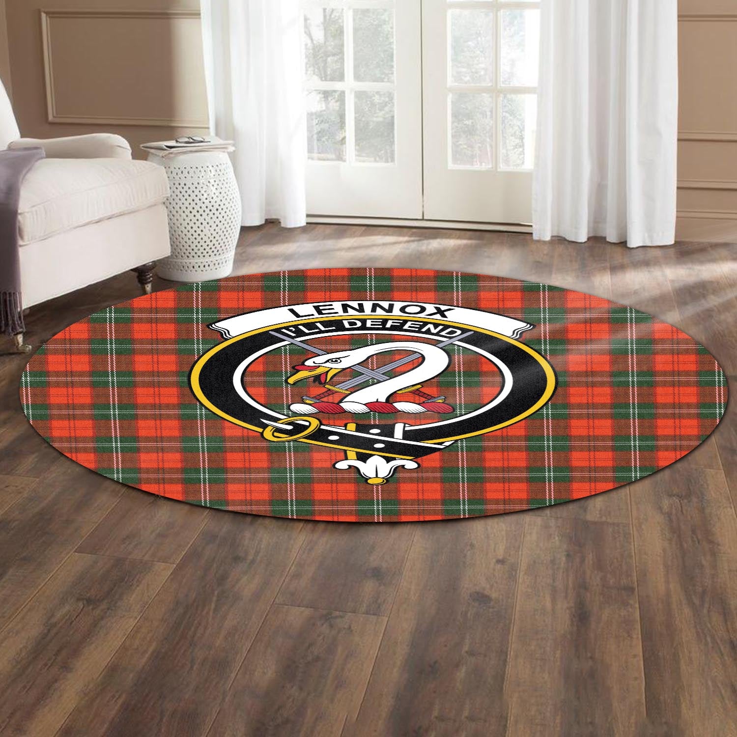 lennox-modern-tartan-round-rug-with-family-crest