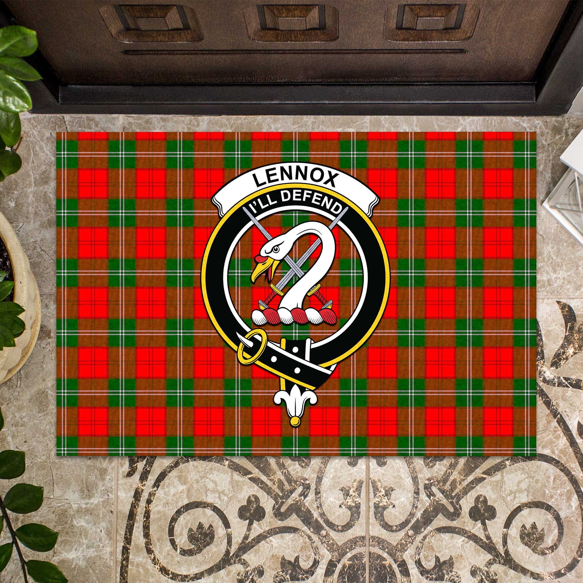 Lennox Modern Tartan Door Mat with Family Crest - Tartanvibesclothing