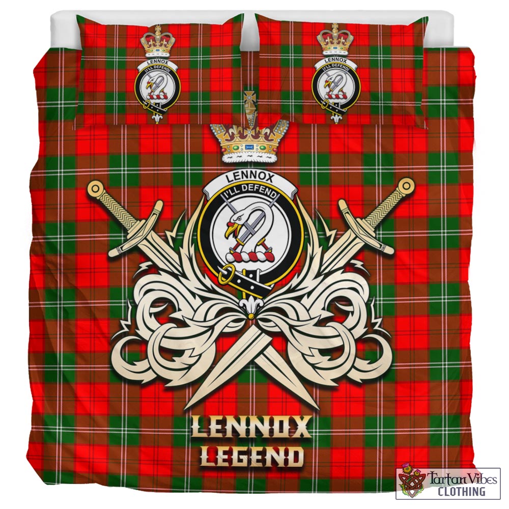 Tartan Vibes Clothing Lennox Modern Tartan Bedding Set with Clan Crest and the Golden Sword of Courageous Legacy