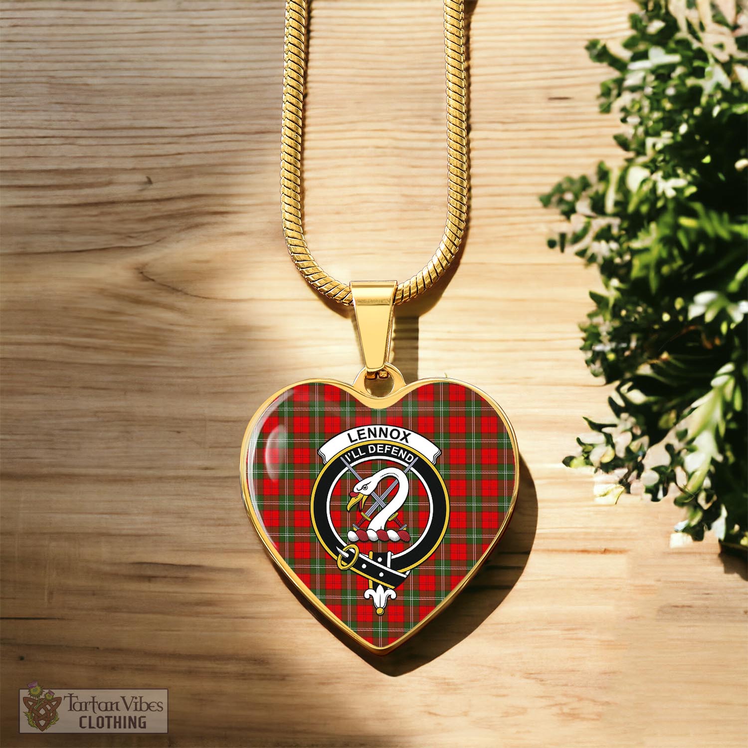 Tartan Vibes Clothing Lennox Modern Tartan Heart Necklace with Family Crest