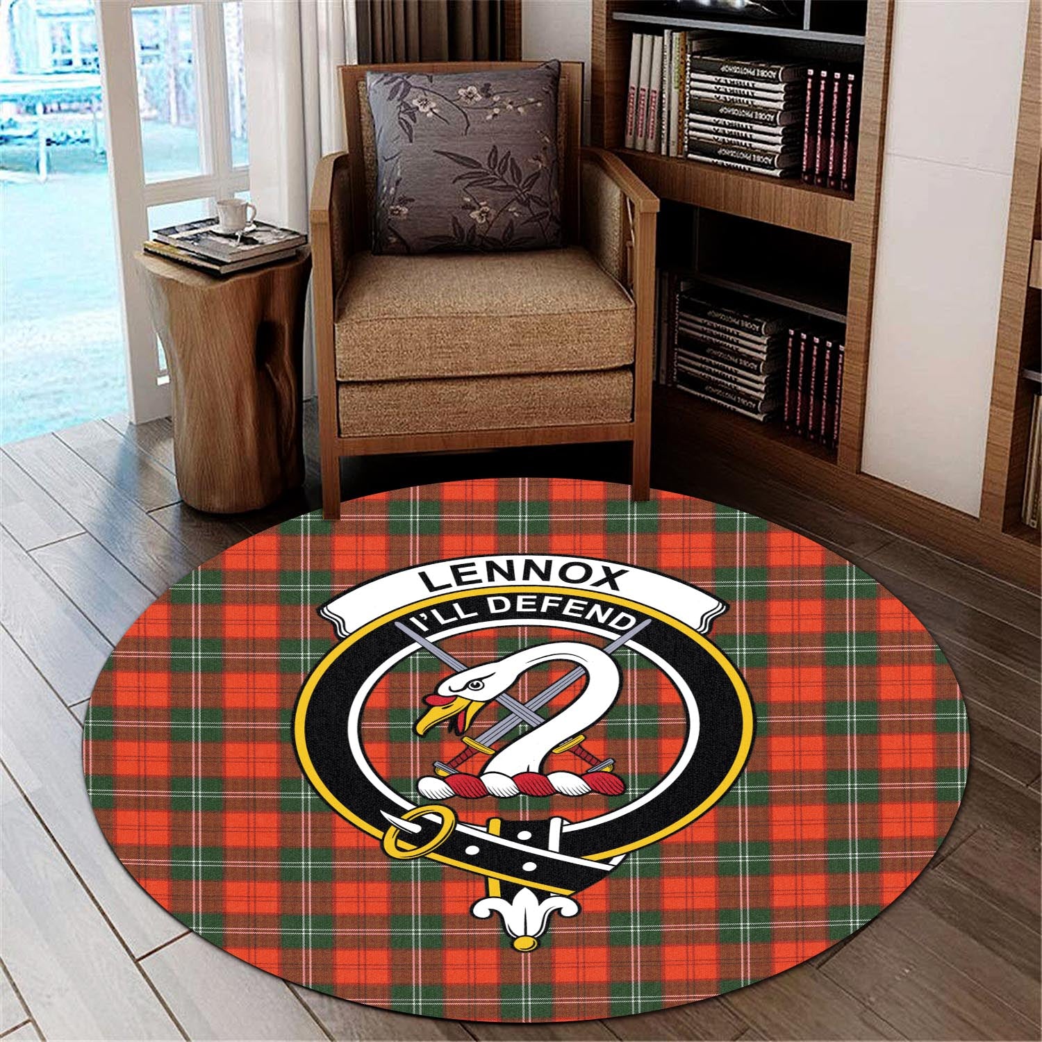 lennox-modern-tartan-round-rug-with-family-crest