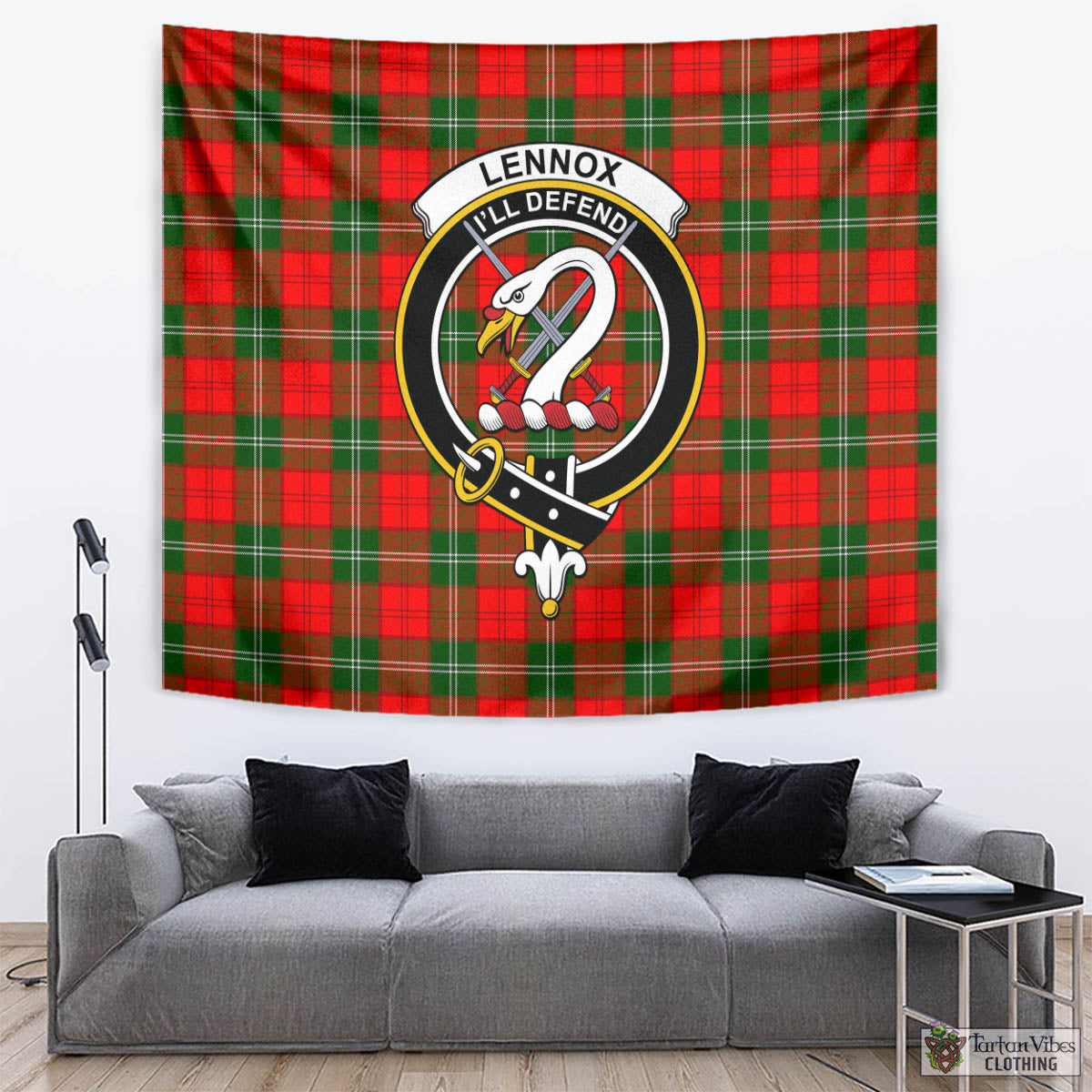 Tartan Vibes Clothing Lennox Modern Tartan Tapestry Wall Hanging and Home Decor for Room with Family Crest