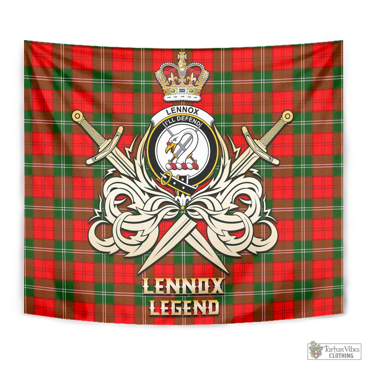 Tartan Vibes Clothing Lennox Modern Tartan Tapestry with Clan Crest and the Golden Sword of Courageous Legacy