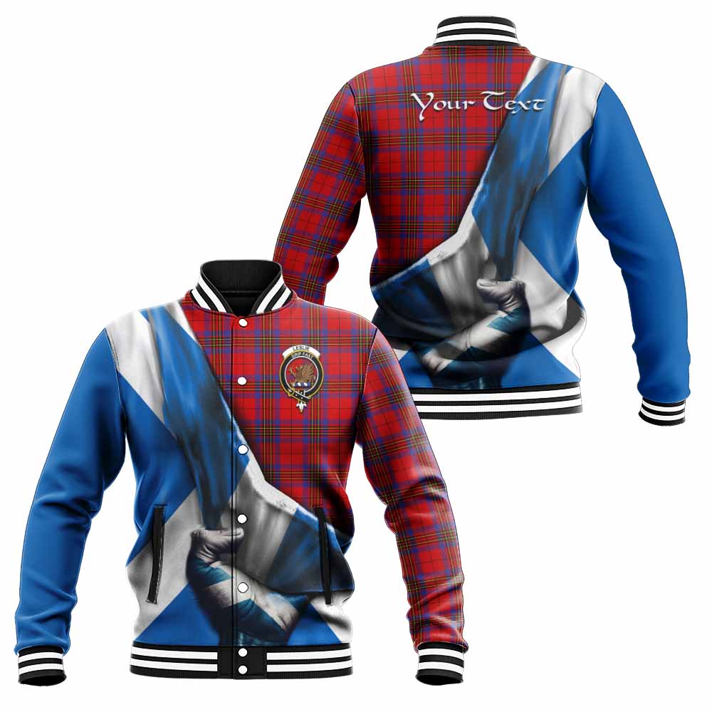 Tartan Vibes Clothing Leslie Tartan Baseball Jacket with Family Crest Scotland Patriotic Style