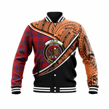 Leslie Crest Tartan Baseball Jacket with Polynesian Vibes Style - Orange Version