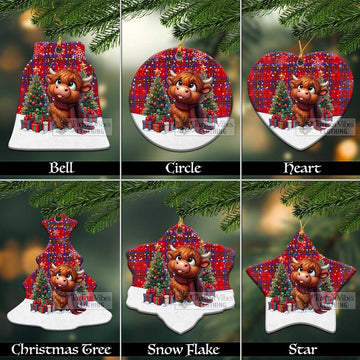 Leslie Tartan Christmas Ceramic Ornament with Adorable Highland Coo