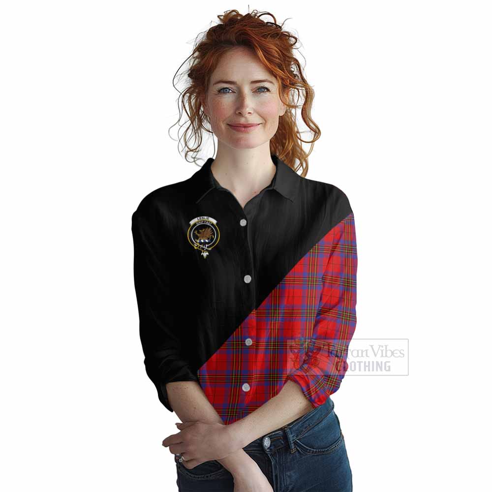 Tartan Vibes Clothing Leslie Tartan Women's Casual Shirt with Family Crest and Military Logo Style