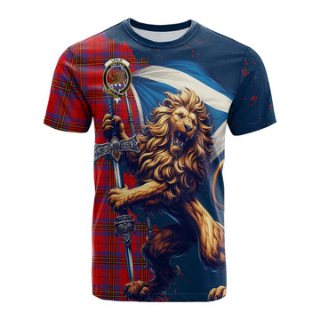 Leslie Tartan Family Crest Cotton T-shirt with Scottish Majestic Lion