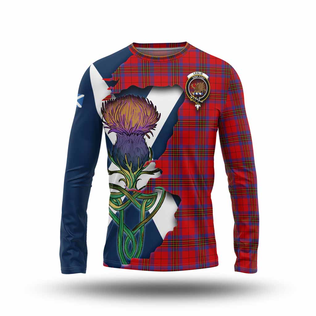 Leslie Tartan Family Crest Long Sleeve T-Shirt Scottish Thistle Celtic Inspired Unisex - Tartan Vibes Clothing