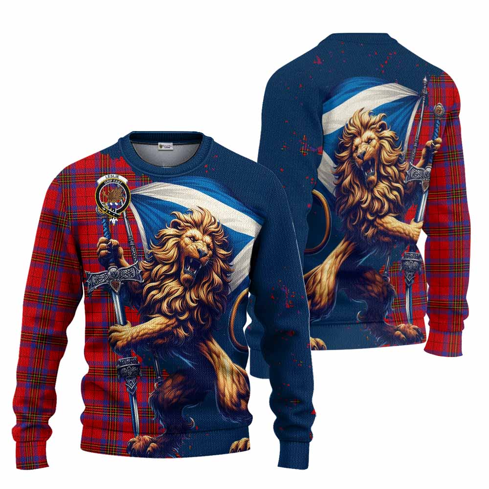 Tartan Vibes Clothing Leslie Tartan Family Crest Knitted Sweater with Scottish Majestic Lion