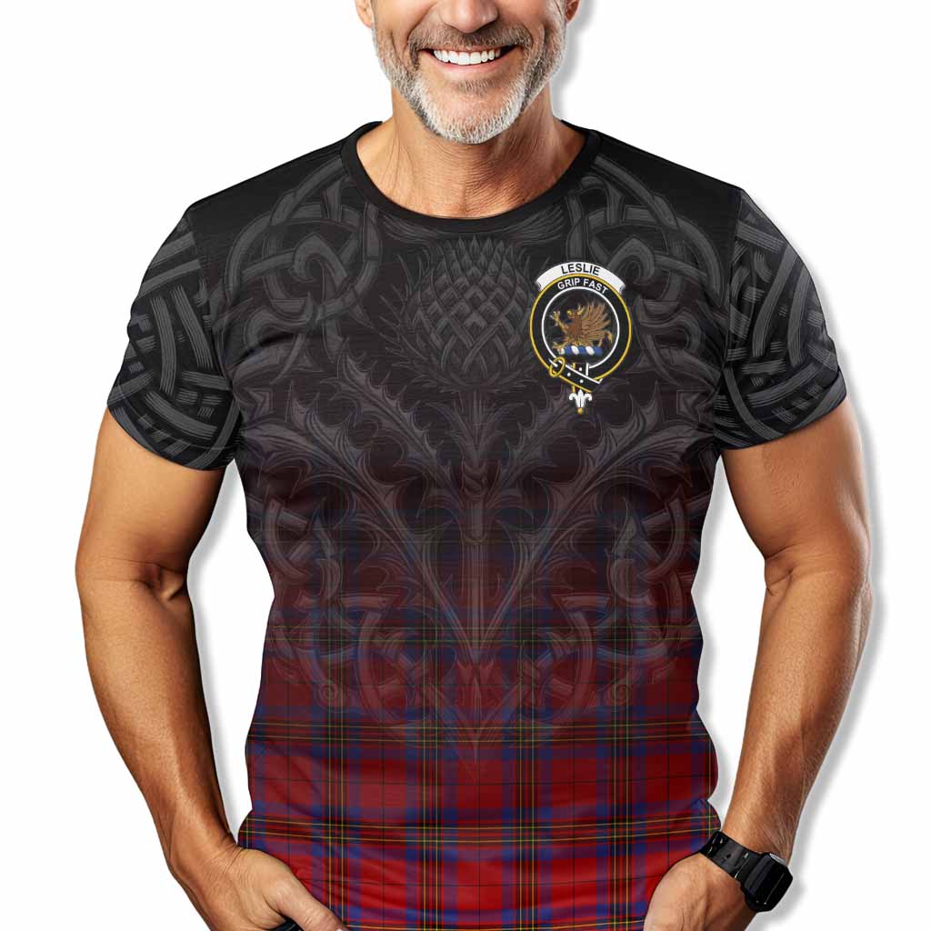 Tartan Vibes Clothing Leslie Tartan T-Shirt with Family Crest Celtic Thistle Vibes