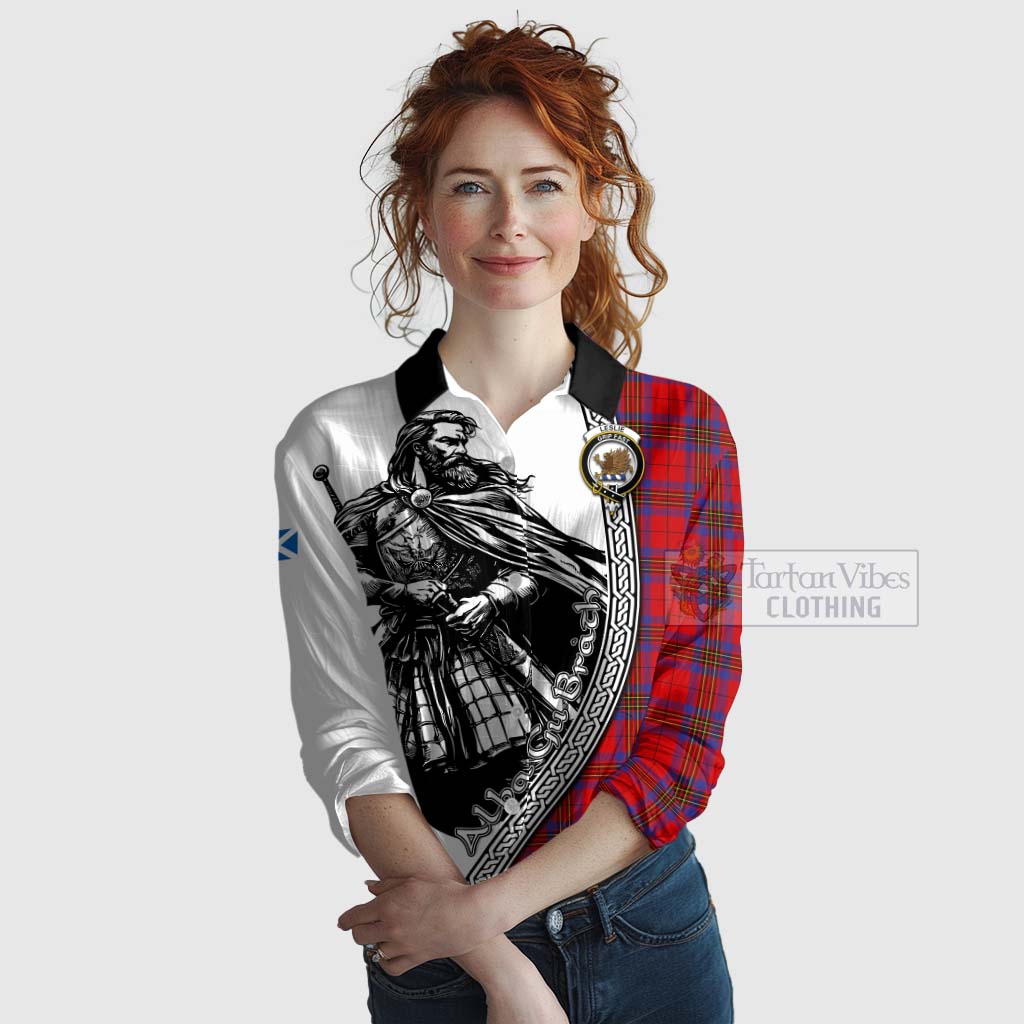 Tartan Vibes Clothing Leslie Tartan Clan Crest Women's Casual Shirt with Highlander Warrior Celtic Style