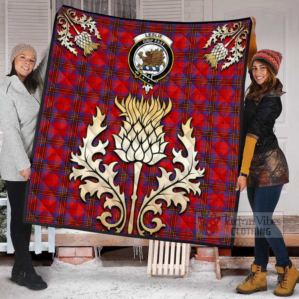 Tartan Vibes Clothing Leslie Tartan Quilt with Family Crest and Golden Thistle Style