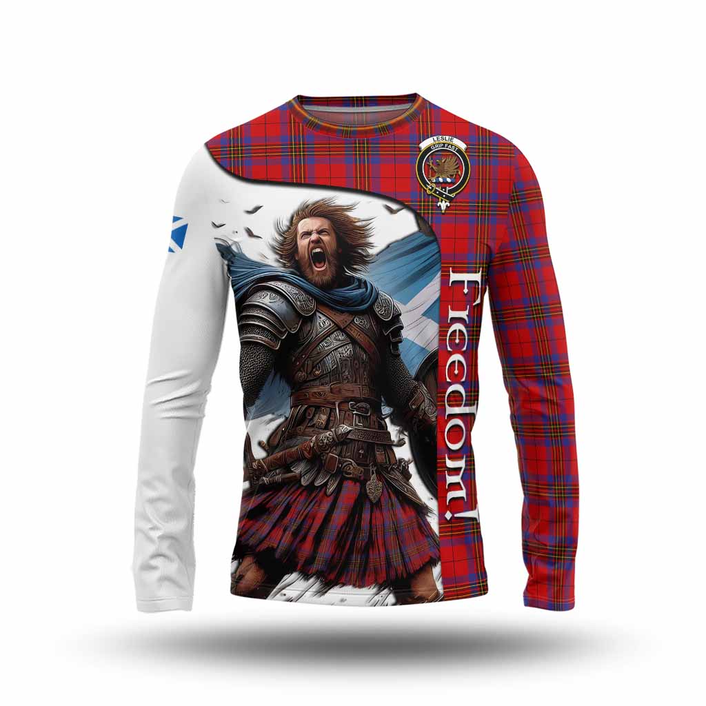 Tartan Vibes Clothing Leslie Crest Tartan Long Sleeve T-Shirt Inspired by the Freedom of Scottish Warrior