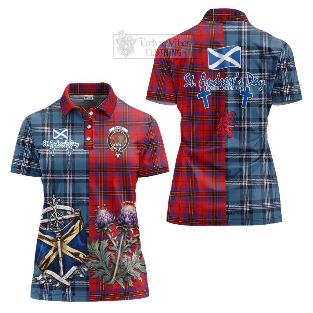 Tartan Vibes Clothing Leslie Tartan Women's Polo Shirt Happy St. Andrew's Day Half Tartan Style