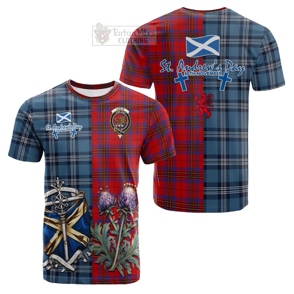 Tartan Vibes Clothing Leslie Tartan Cotton T-shirt Happy St. Andrew's Day Half Tartan Style