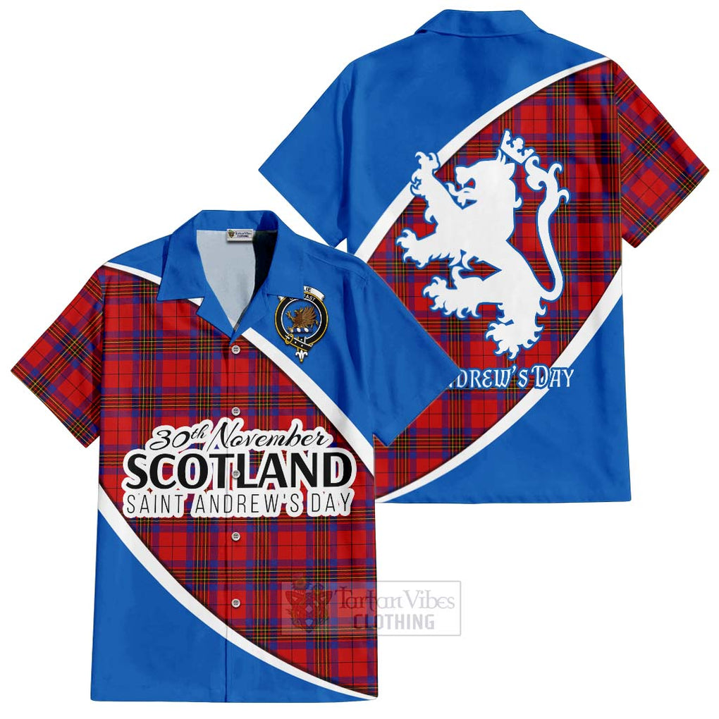 Tartan Vibes Clothing Leslie Family Crest Tartan Short Sleeve Button Shirt Celebrate Saint Andrew's Day in Style