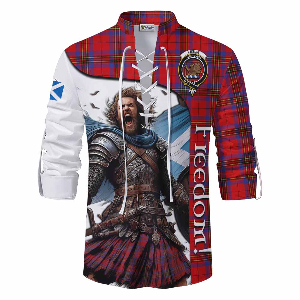 Tartan Vibes Clothing Leslie Crest Tartan Ghillie Kilt Shirt Inspired by the Freedom of Scottish Warrior