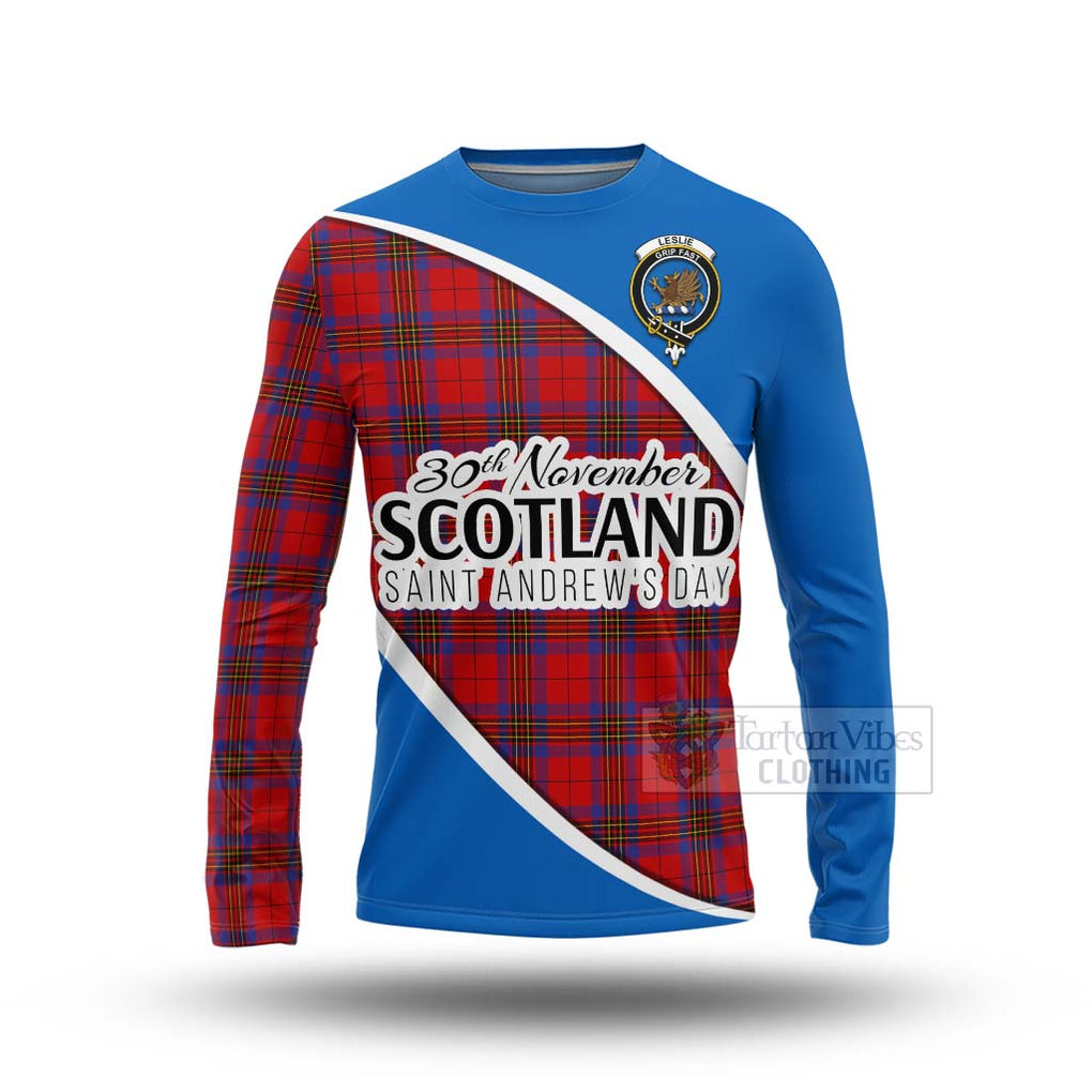 Tartan Vibes Clothing Leslie Family Crest Tartan Long Sleeve T-Shirt Celebrate Saint Andrew's Day in Style