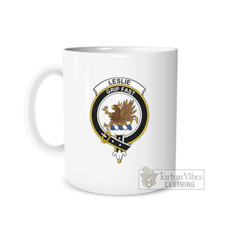 Leslie Family Crest Ceramic Mug White - 2D-tartanvibesclothing
