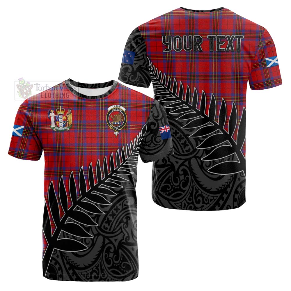 Tartan Vibes Clothing Leslie Crest Tartan Cotton T-shirt with New Zealand Silver Fern Half Style