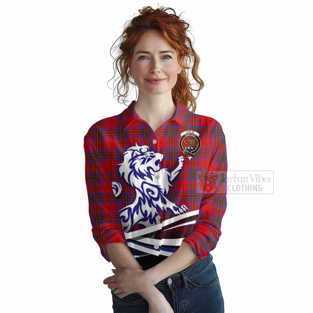 Tartan Vibes Clothing Leslie Tartan Women's Casual Shirt with Alba Gu Brath Regal Lion Emblem