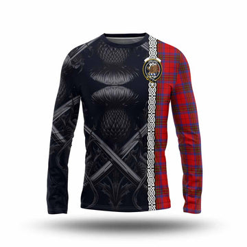 Leslie Tartan Long Sleeve T-Shirt with Family Crest Cross Sword Thistle Celtic Vibes