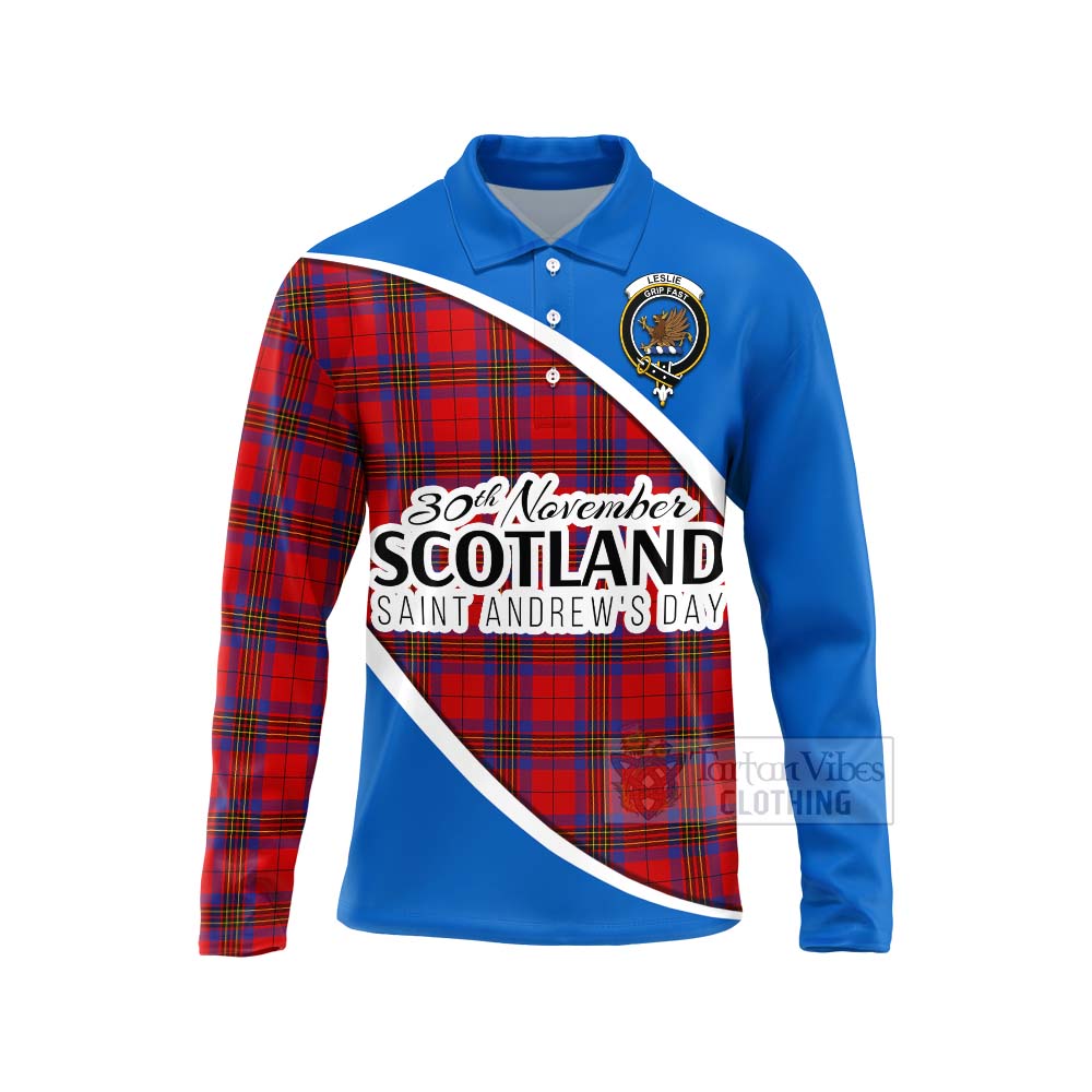 Tartan Vibes Clothing Leslie Family Crest Tartan Long Sleeve Polo Shirt Celebrate Saint Andrew's Day in Style