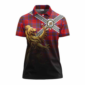 Leslie Crest Tartan Women's Polo Shirt with Golden Lion Emblem Celtic Style Women - Tartan Vibes Clothing