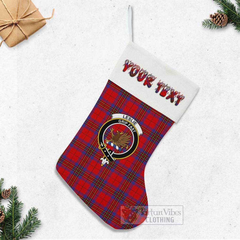 Tartan Vibes Clothing Leslie Tartan Family Crest Christmas Stocking with Personalized Text