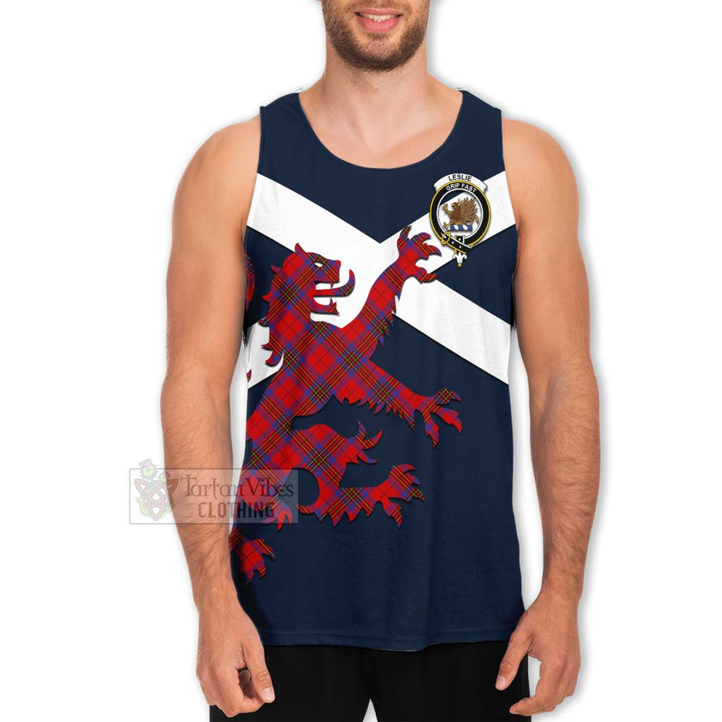 Tartan Vibes Clothing Leslie Tartan Lion Rampant Men's Tank Top – Proudly Display Your Heritage with Alba Gu Brath and Clan Name