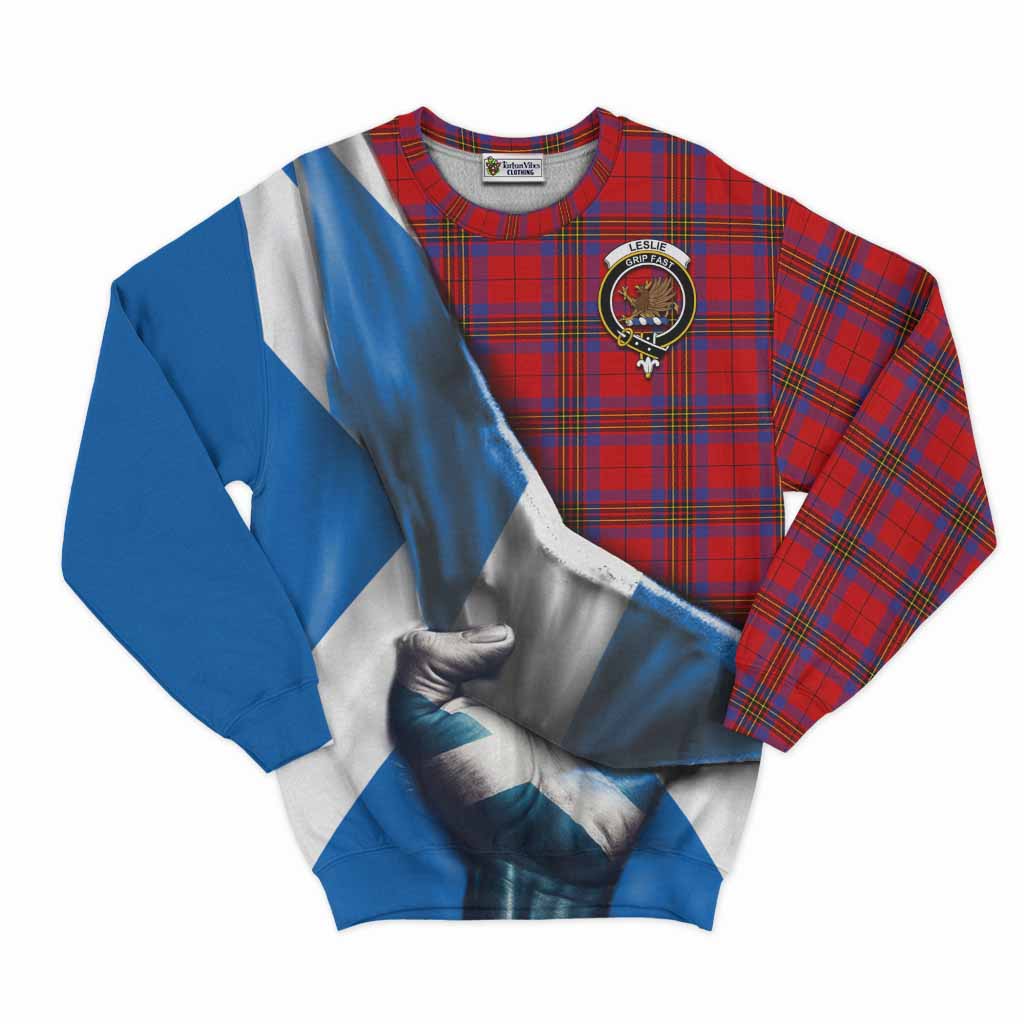 Tartan Vibes Clothing Leslie Tartan Sweatshirt with Family Crest Scotland Patriotic Style