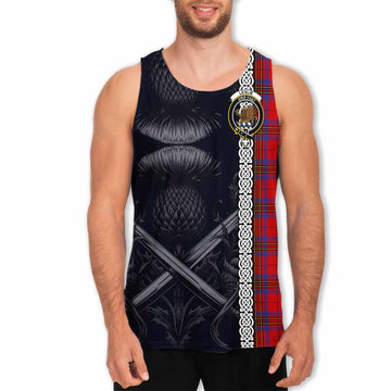 Leslie Tartan Men's Tank Top with Family Crest Cross Sword Thistle Celtic Vibes