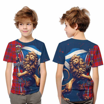 Leslie Tartan Family Crest Kid T-Shirt with Scottish Majestic Lion