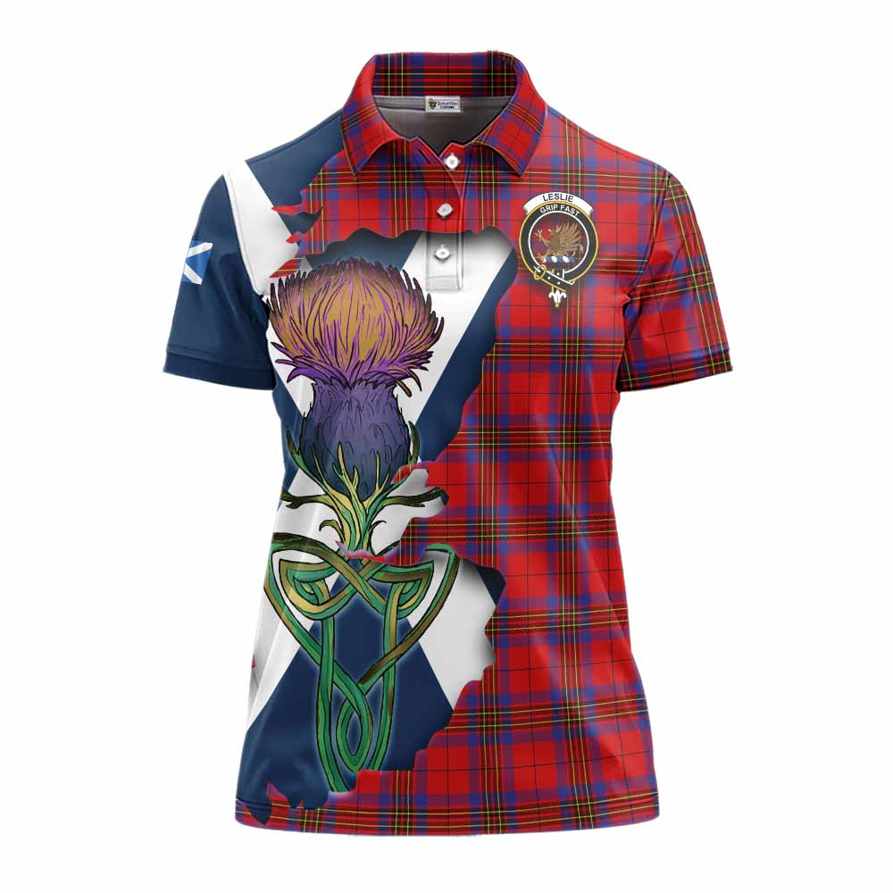 Leslie Tartan Family Crest Women's Polo Shirt Scottish Thistle Celtic Inspired Women - Tartan Vibes Clothing
