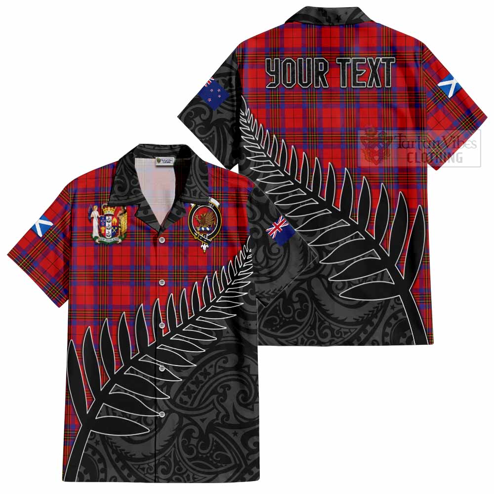 Tartan Vibes Clothing Leslie Crest Tartan Short Sleeve Button Shirt with New Zealand Silver Fern Half Style