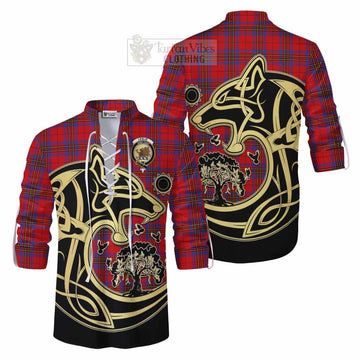 Leslie Tartan Ghillie Kilt Shirt with Family Crest Celtic Wolf Style