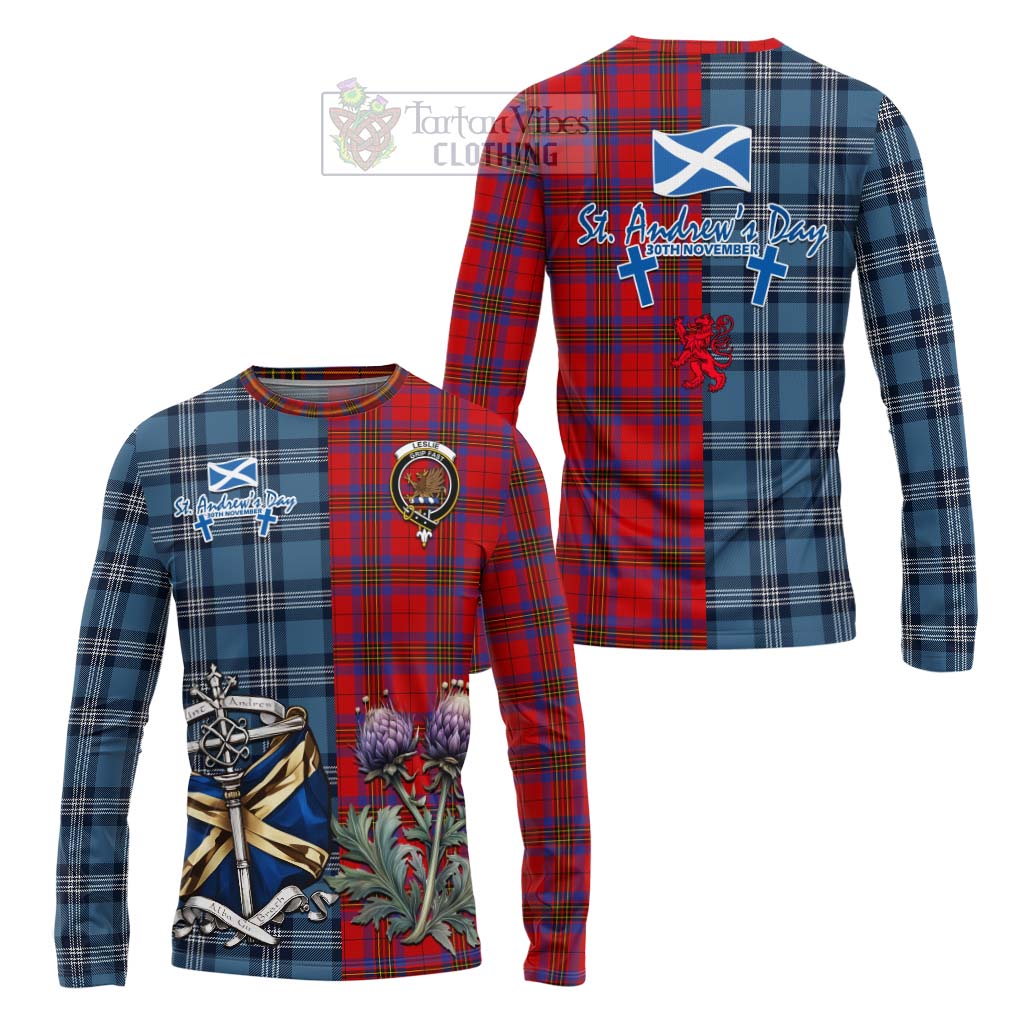 Tartan Vibes Clothing Leslie Tartan Long Sleeve T-Shirt Happy St. Andrew's Day Half Tartan Style